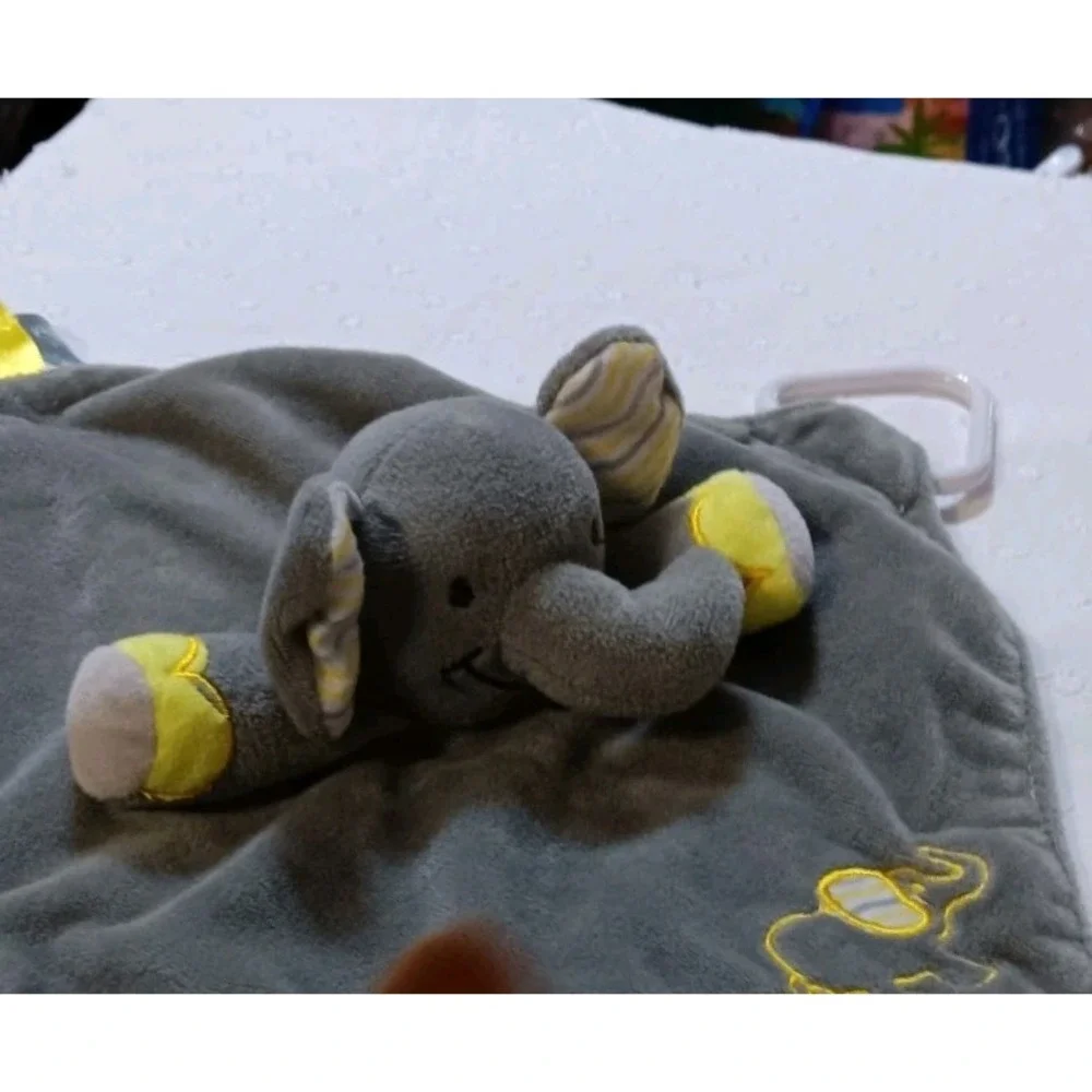 Lot (4) 3 Elephant Loveys Security Blanket 1 Elephant Paci Holder Gray Pink Blue